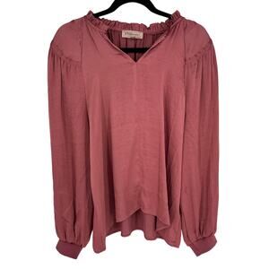 Philosophy Dusty Pink Blouse Crepe Fabric Long Sleeve Ribbed Cuff Bohemian M